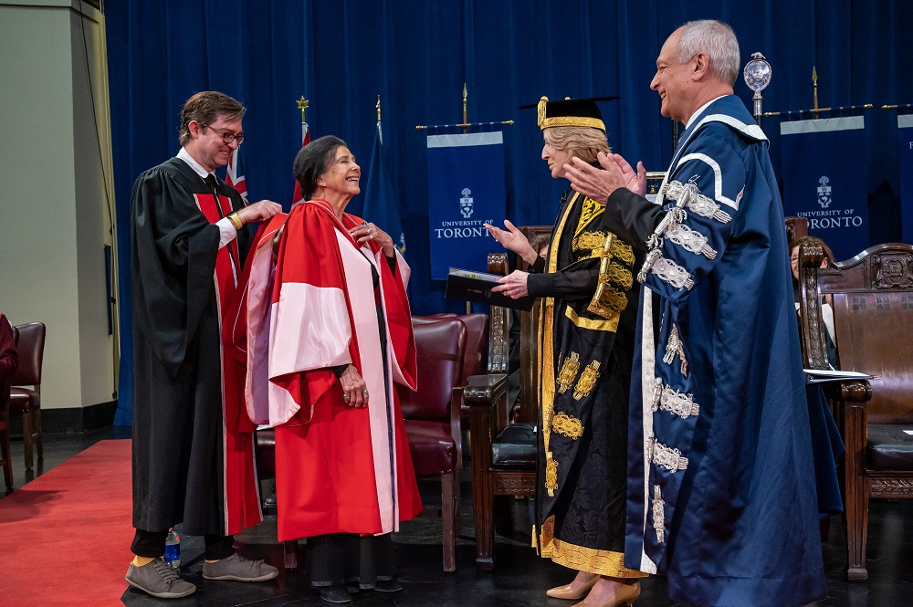 Alanis Obomsawin receives honorary degree on June 19, 2023. Photo credit: Lisa Sakulensky